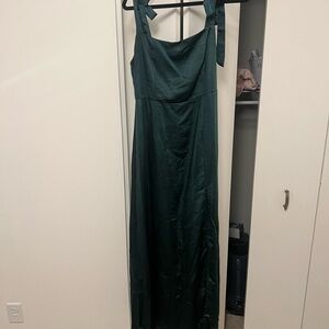 Lulu's Forest Green Satin Tie-Strap Maxi Dress